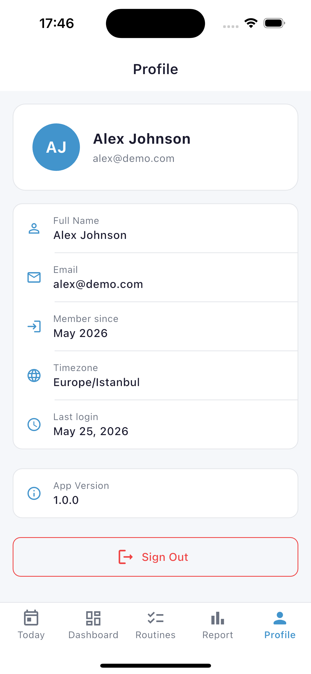 Profile screen